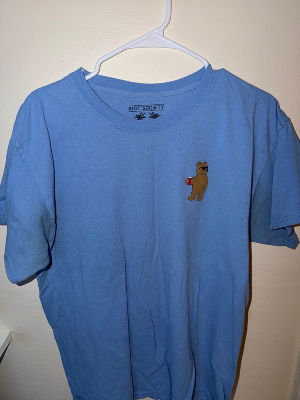 riot society Light Blue Tee with Bear Graphic